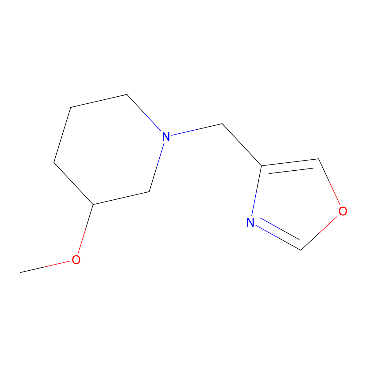 3-Methoxy-1-[(1,3-oxazol-4-yl)methyl]piperidine molecular structure, CAS 2320820-79-7