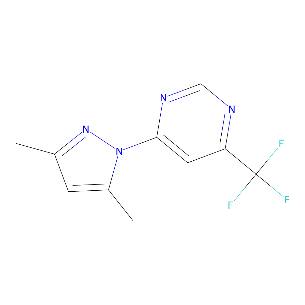 4-(3,5-dimethyl-1H-pyrazol-1-yl)-6-(trifluoromethyl)pyrimidine molecular structure, CAS 2320820-86-6