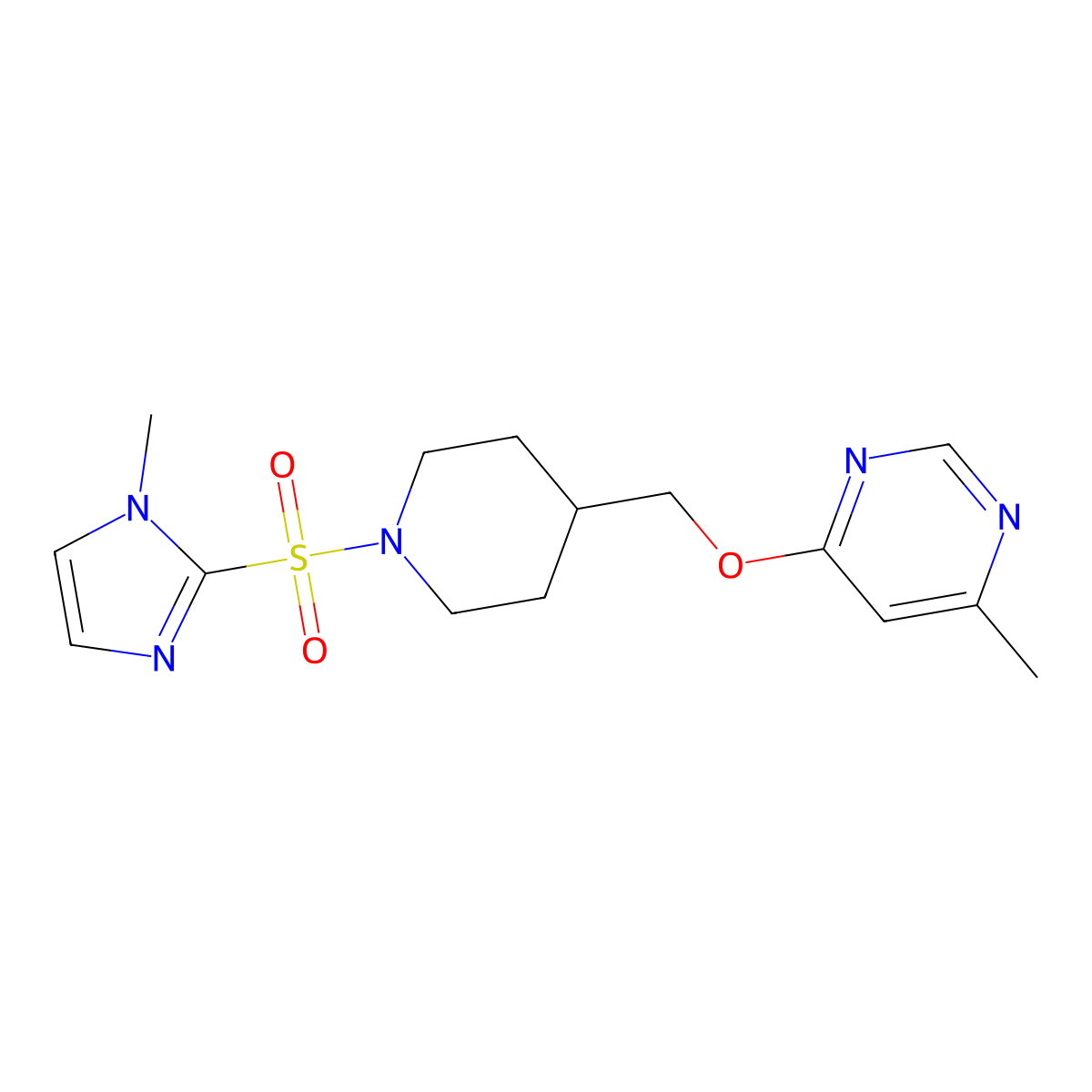 4-methyl-6-({1-[(1-methyl-1H-imidazol-2-yl)sulfonyl]piperidin-4-yl}methoxy)pyrimidine molecular structure, CAS 2320821-44-9