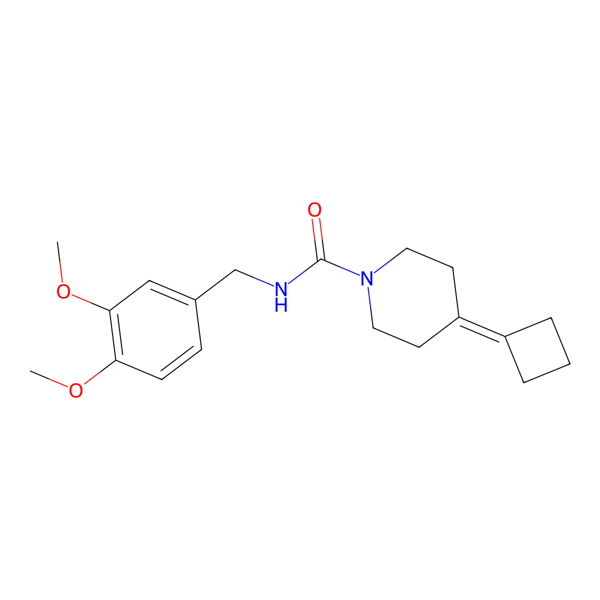 4-Cyclobutylidene-N-[(3,4-dimethoxyphenyl)methyl]piperidine-1-carboxamide molecular structure, CAS 2320821-52-9