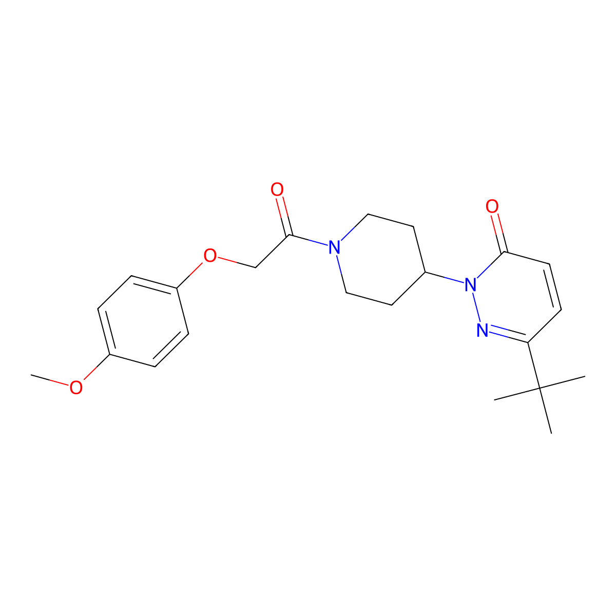 6-Tert-butyl-2-{1-[2-(4-methoxyphenoxy)acetyl]piperidin-4-yl}-2,3-dihydropyridazin-3-one molecular structure, CAS 2320821-57-4