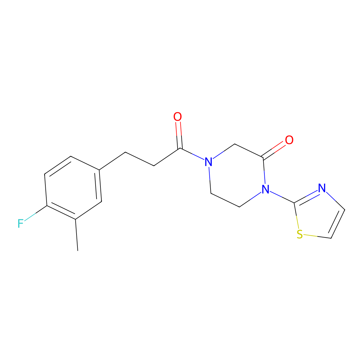4-[3-(4-Fluoro-3-methylphenyl)propanoyl]-1-(1,3-thiazol-2-yl)piperazin-2-one molecular structure, CAS 2320821-83-6