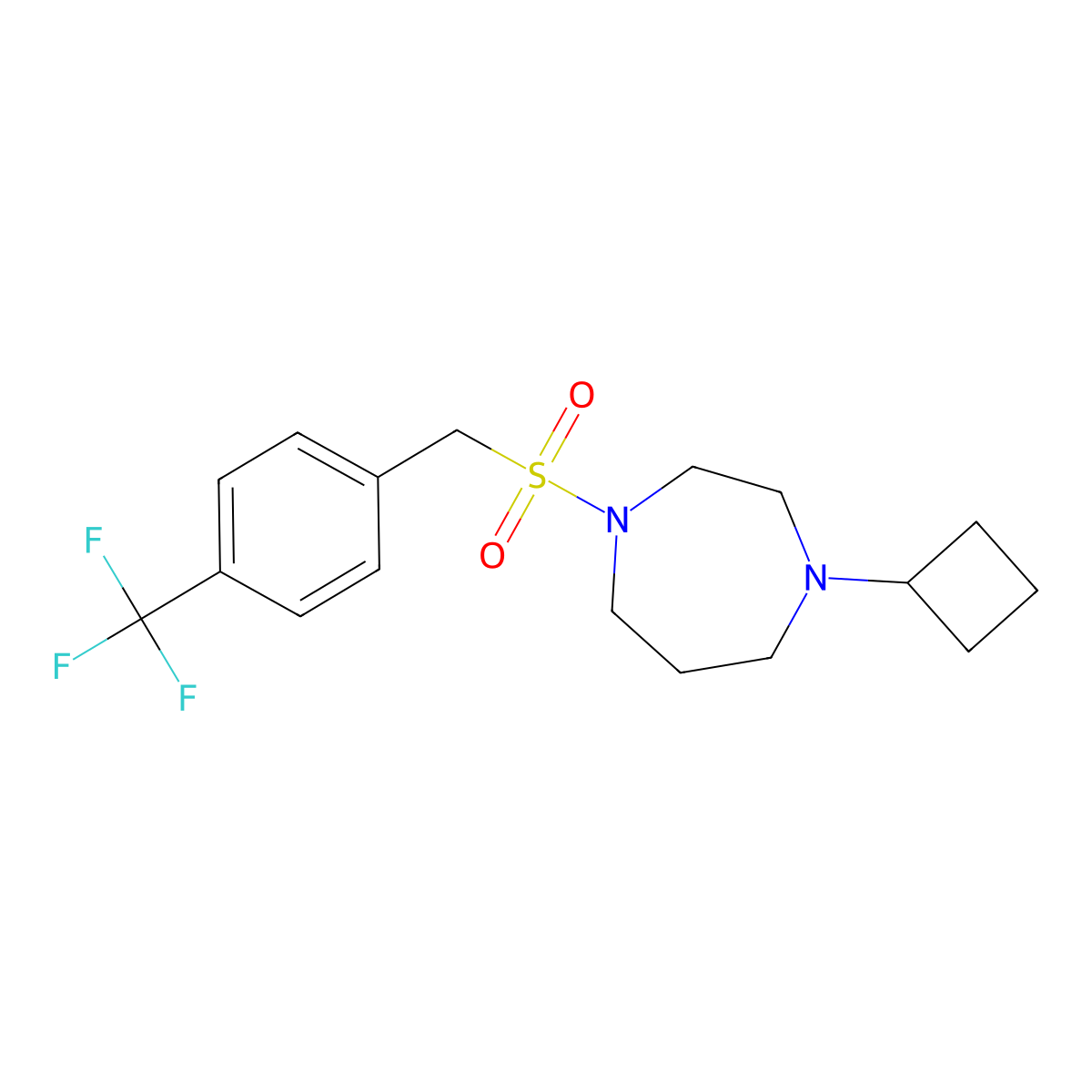 1-Cyclobutyl-4-((4-(trifluoromethyl)benzyl)sulfonyl)-1,4-diazepane molecular structure, CAS 2320822-28-2