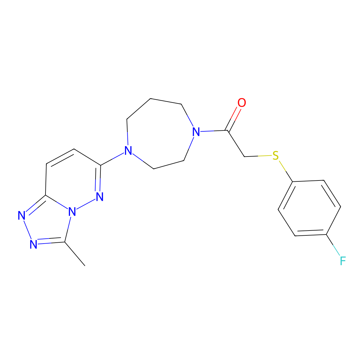 2-[(4-Fluorophenyl)sulfanyl]-1-(4-{3-methyl-[1,2,4]triazolo[4,3-b]pyridazin-6-yl}-1,4-diazepan-1-yl)ethan-1-one molecular structure, CAS 2320822-72-6