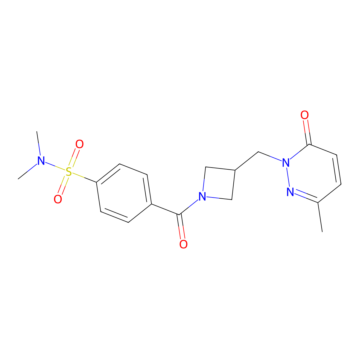 N,N-dimethyl-4-{3-[(3-methyl-6-oxo-1,6-dihydropyridazin-1-yl)methyl]azetidine-1-carbonyl}benzene-1-sulfonamide molecular structure, CAS 2320822-84-0