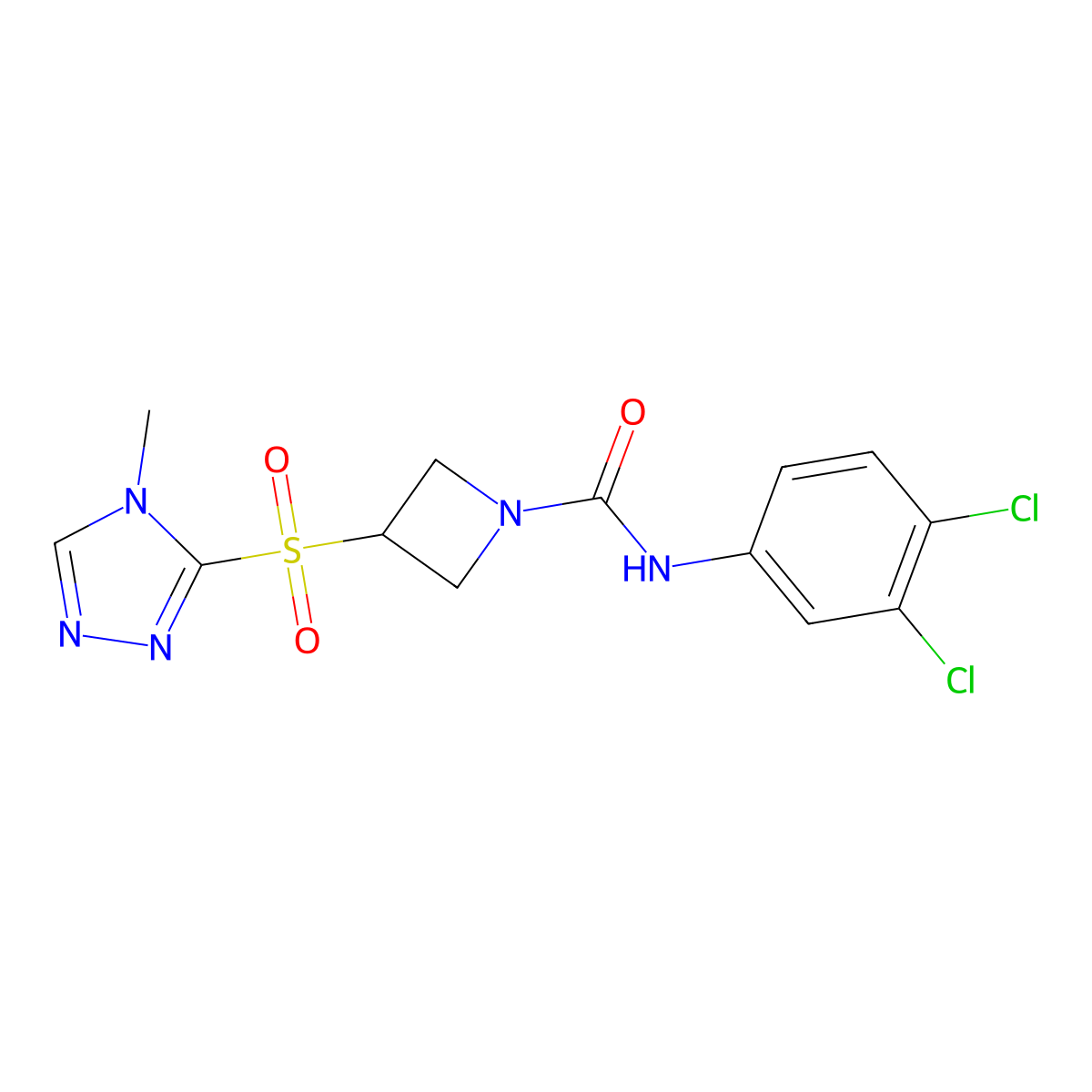 N-(3,4-dichlorophenyl)-3-[(4-methyl-4H-1,2,4-triazol-3-yl)sulfonyl]azetidine-1-carboxamide molecular structure, CAS 2320823-61-6
