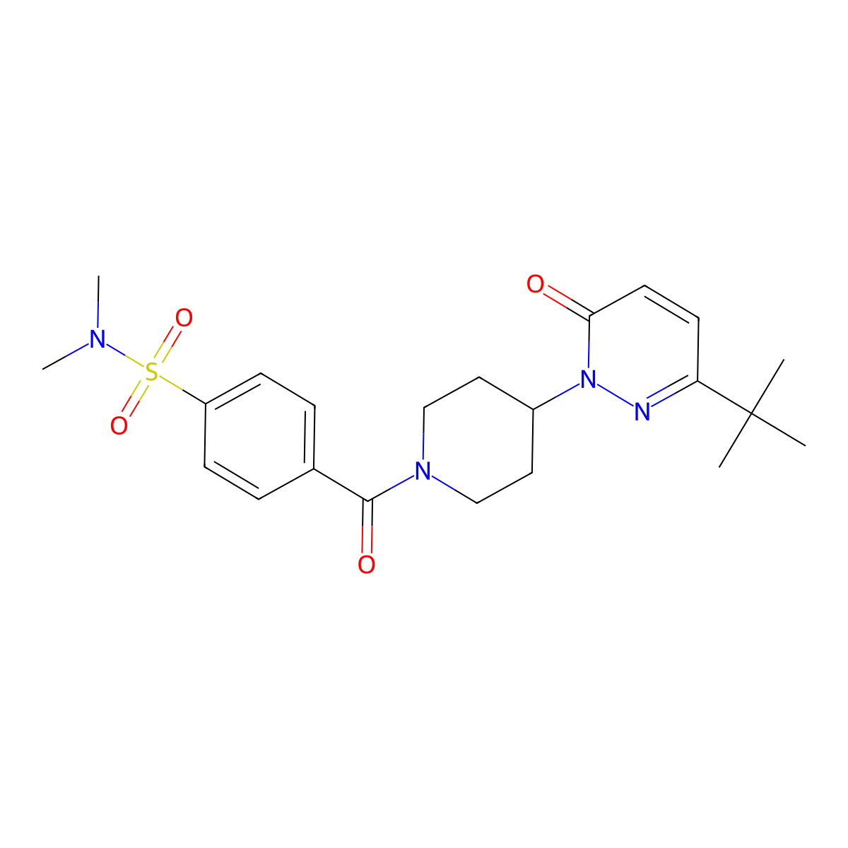 4-[4-(3-tert-butyl-6-oxo-1,6-dihydropyridazin-1-yl)piperidine-1-carbonyl]-N,N-dimethylbenzene-1-sulfonamide molecular structure, CAS 2320823-76-3