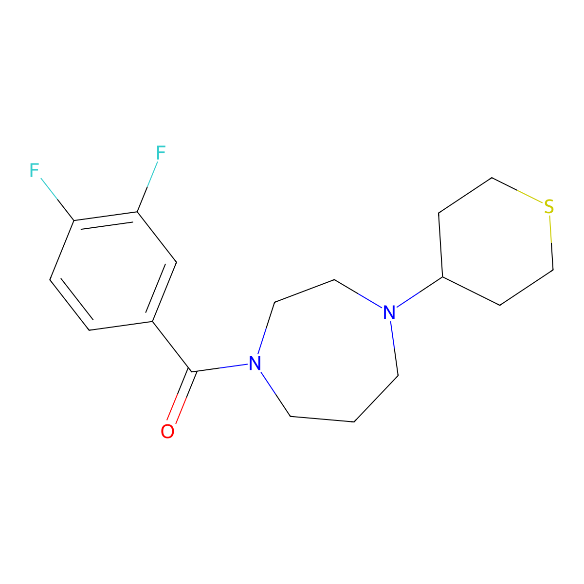 1-(3,4-Difluorobenzoyl)-4-(thian-4-yl)-1,4-diazepane molecular structure, CAS 2320824-24-4
