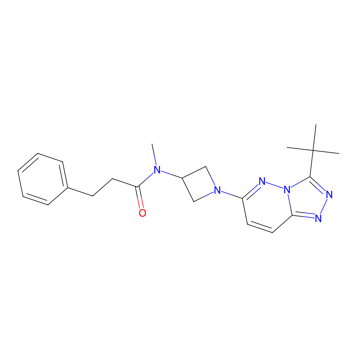 N-(1-{3-tert-butyl-[1,2,4]triazolo[4,3-b]pyridazin-6-yl}azetidin-3-yl)-N-methyl-3-phenylpropanamide molecular structure, CAS 2320824-55-1