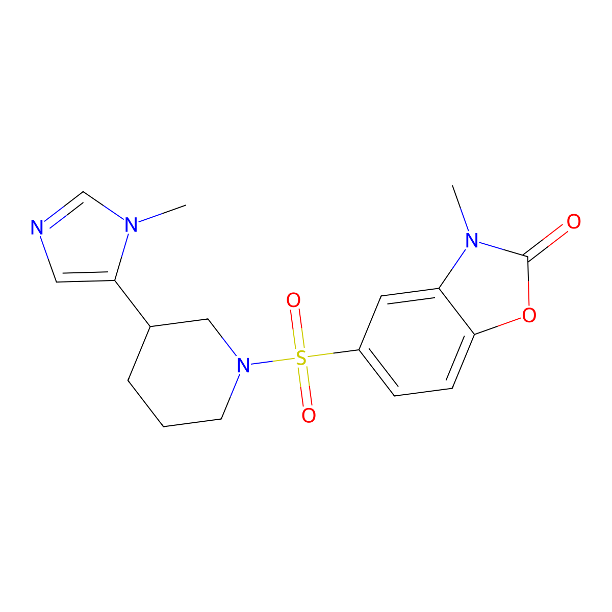 3-methyl-5-{[3-(1-methyl-1H-imidazol-5-yl)piperidin-1-yl]sulfonyl}-2,3-dihydro-1,3-benzoxazol-2-one molecular structure, CAS 2320824-62-0