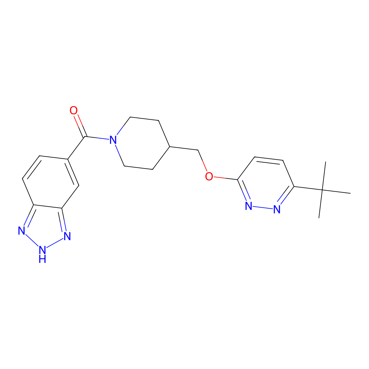 5-(4-{[(6-tert-butylpyridazin-3-yl)oxy]methyl}piperidine-1-carbonyl)-1H-1,2,3-benzotriazole molecular structure, CAS 2320824-74-4