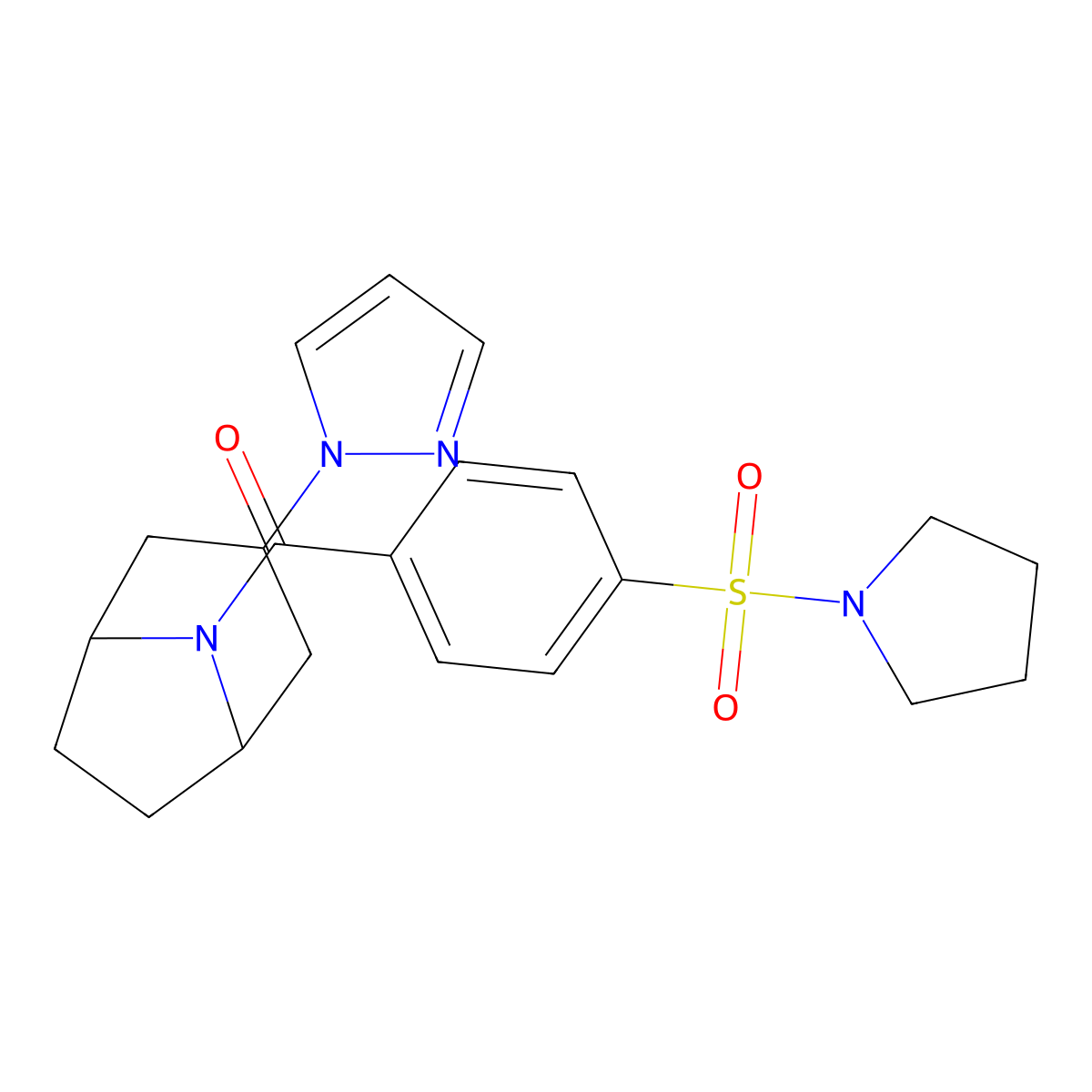 3-(1H-pyrazol-1-yl)-8-[4-(pyrrolidine-1-sulfonyl)benzoyl]-8-azabicyclo[3.2.1]octane molecular structure, CAS 2320824-79-9
