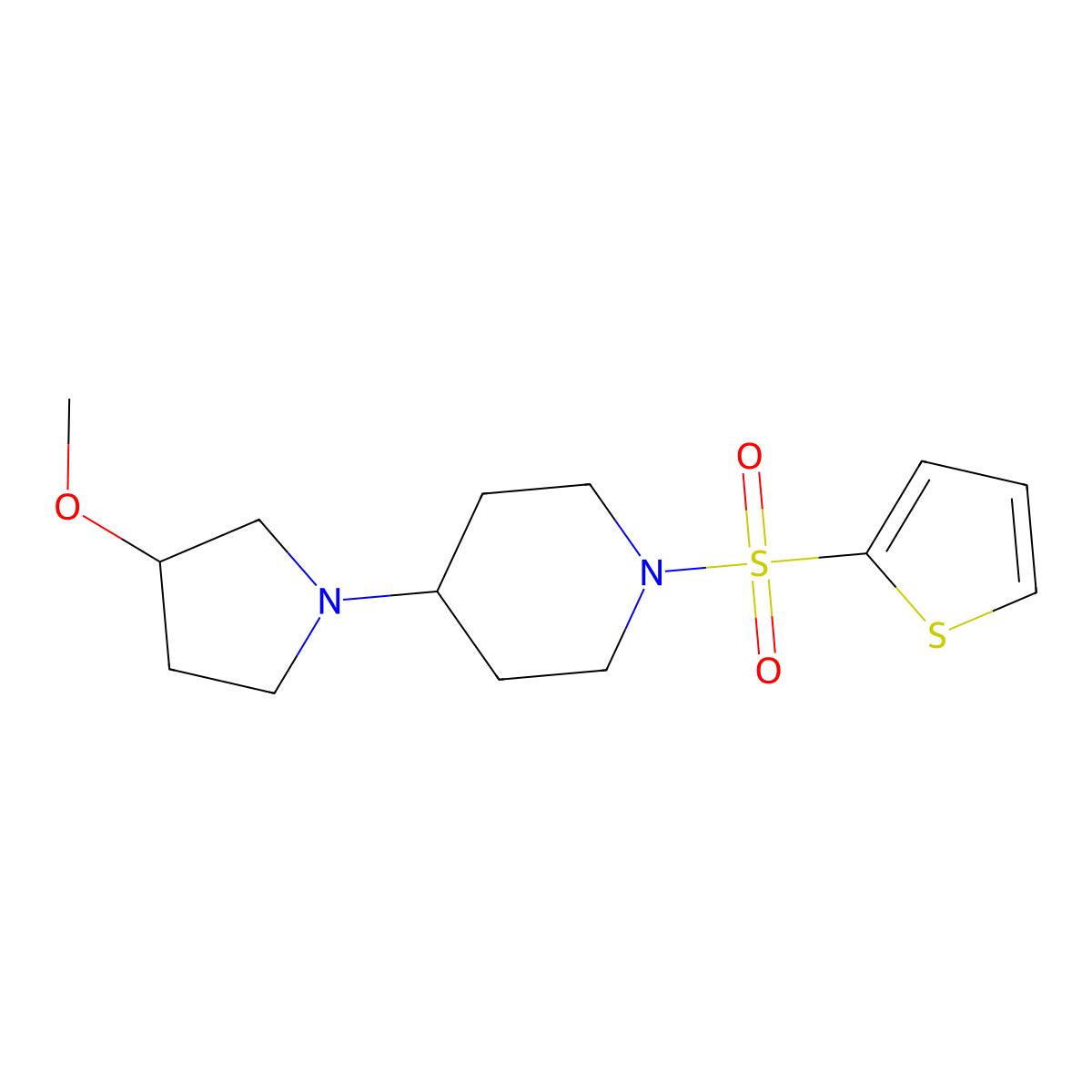 4-(3-Methoxypyrrolidin-1-yl)-1-(thiophen-2-ylsulfonyl)piperidine molecular structure, CAS 2320825-03-2