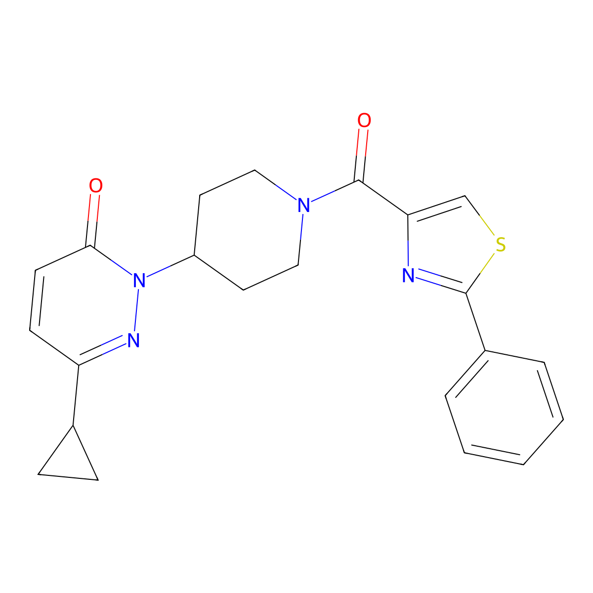 6-Cyclopropyl-2-[1-(2-phenyl-1,3-thiazole-4-carbonyl)piperidin-4-yl]-2,3-dihydropyridazin-3-one molecular structure, CAS 2320825-26-9