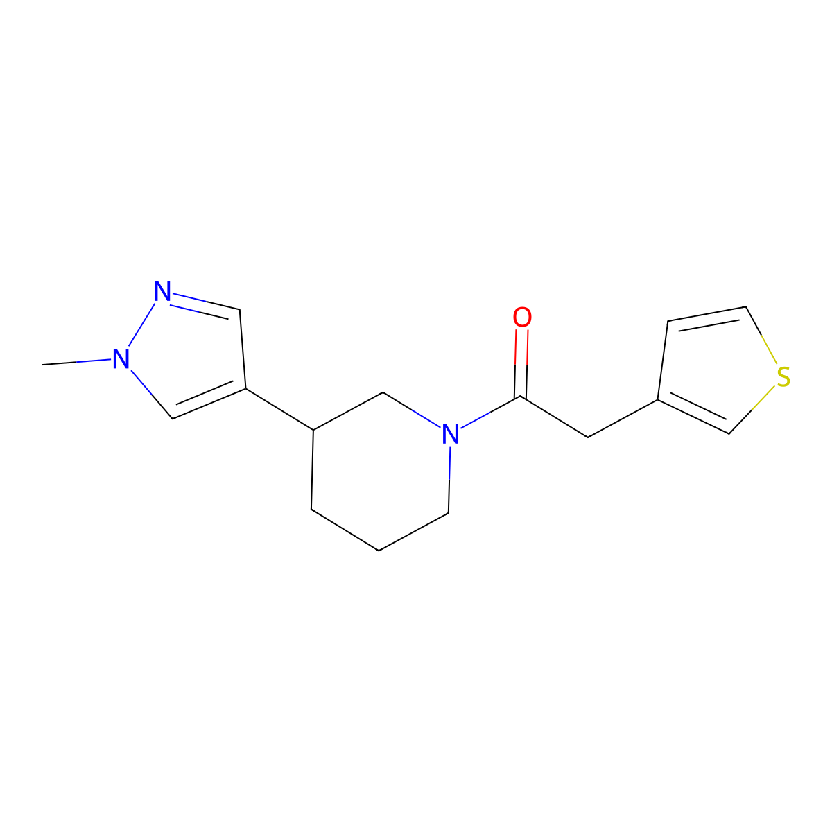 1-[3-(1-methyl-1H-pyrazol-4-yl)piperidin-1-yl]-2-(thiophen-3-yl)ethan-1-one molecular structure, CAS 2320825-39-4