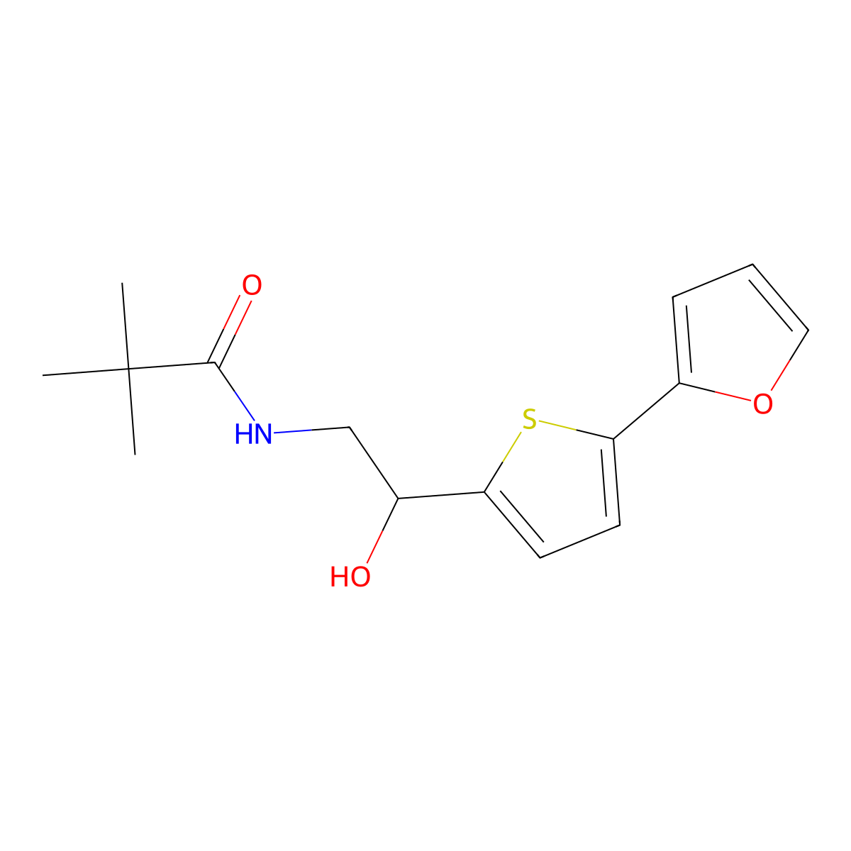 N-{2-[5-(furan-2-yl)thiophen-2-yl]-2-hydroxyethyl}-2,2-dimethylpropanamide molecular structure, CAS 2320825-53-2