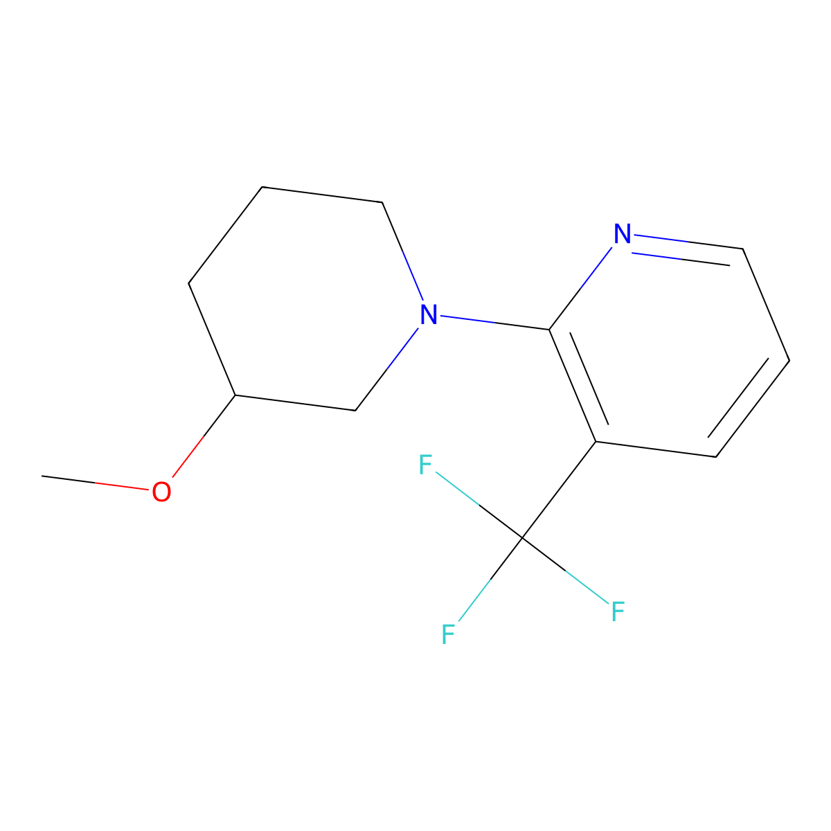 2-(3-Methoxypiperidin-1-yl)-3-(trifluoromethyl)pyridine molecular structure, CAS 2320849-82-7
