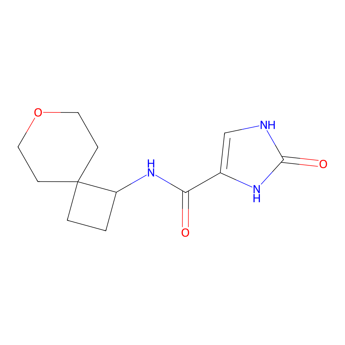 2-oxo-N-(7-oxaspiro[3.5]nonan-1-yl)-2,3-dihydro-1H-imidazole-4-carboxamide molecular structure, CAS 2320849-98-5