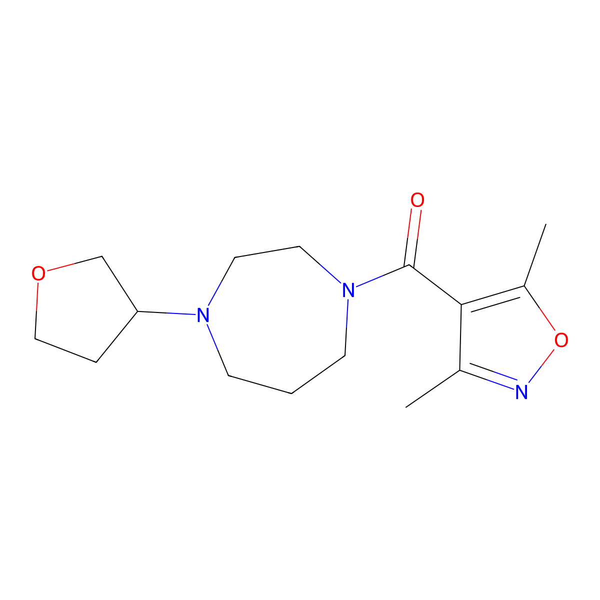 (3,5-Dimethylisoxazol-4-yl)(4-(tetrahydrofuran-3-yl)-1,4-diazepan-1-yl)methanone molecular structure, CAS 2320850-29-9