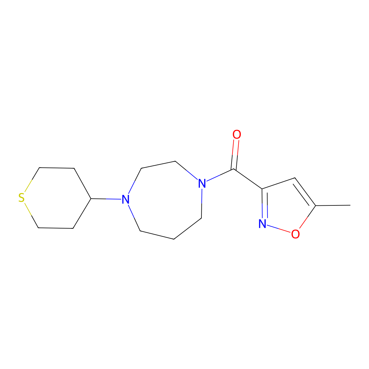 1-(5-Methyl-1,2-oxazole-3-carbonyl)-4-(thian-4-yl)-1,4-diazepane molecular structure, CAS 2320850-44-8
