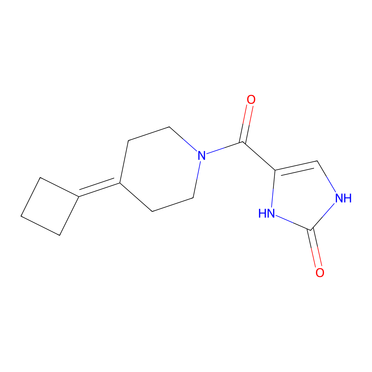 4-(4-cyclobutylidenepiperidine-1-carbonyl)-2,3-dihydro-1H-imidazol-2-one molecular structure, CAS 2320850-50-6