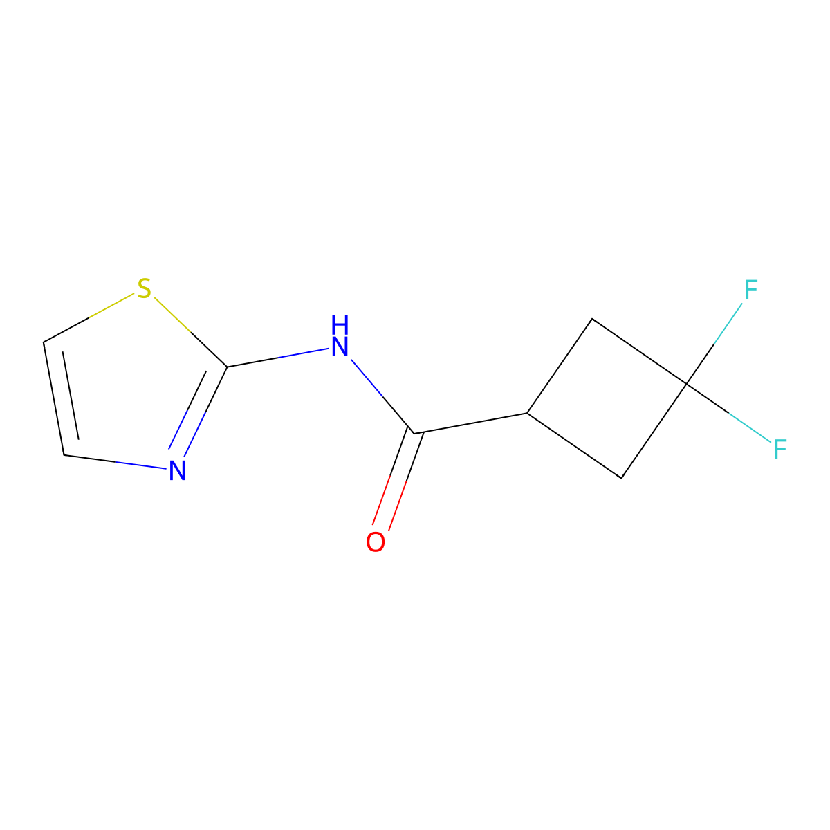 3,3-Difluoro-N-(1,3-thiazol-2-yl)cyclobutane-1-carboxamide molecular structure, CAS 2320850-69-7