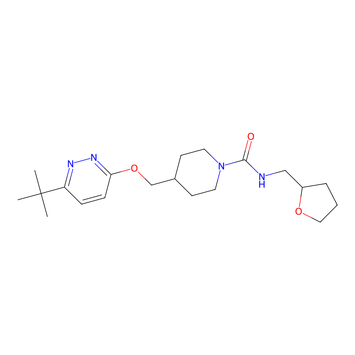4-{[(6-tert-butylpyridazin-3-yl)oxy]methyl}-N-[(oxolan-2-yl)methyl]piperidine-1-carboxamide molecular structure, CAS 2320850-92-6