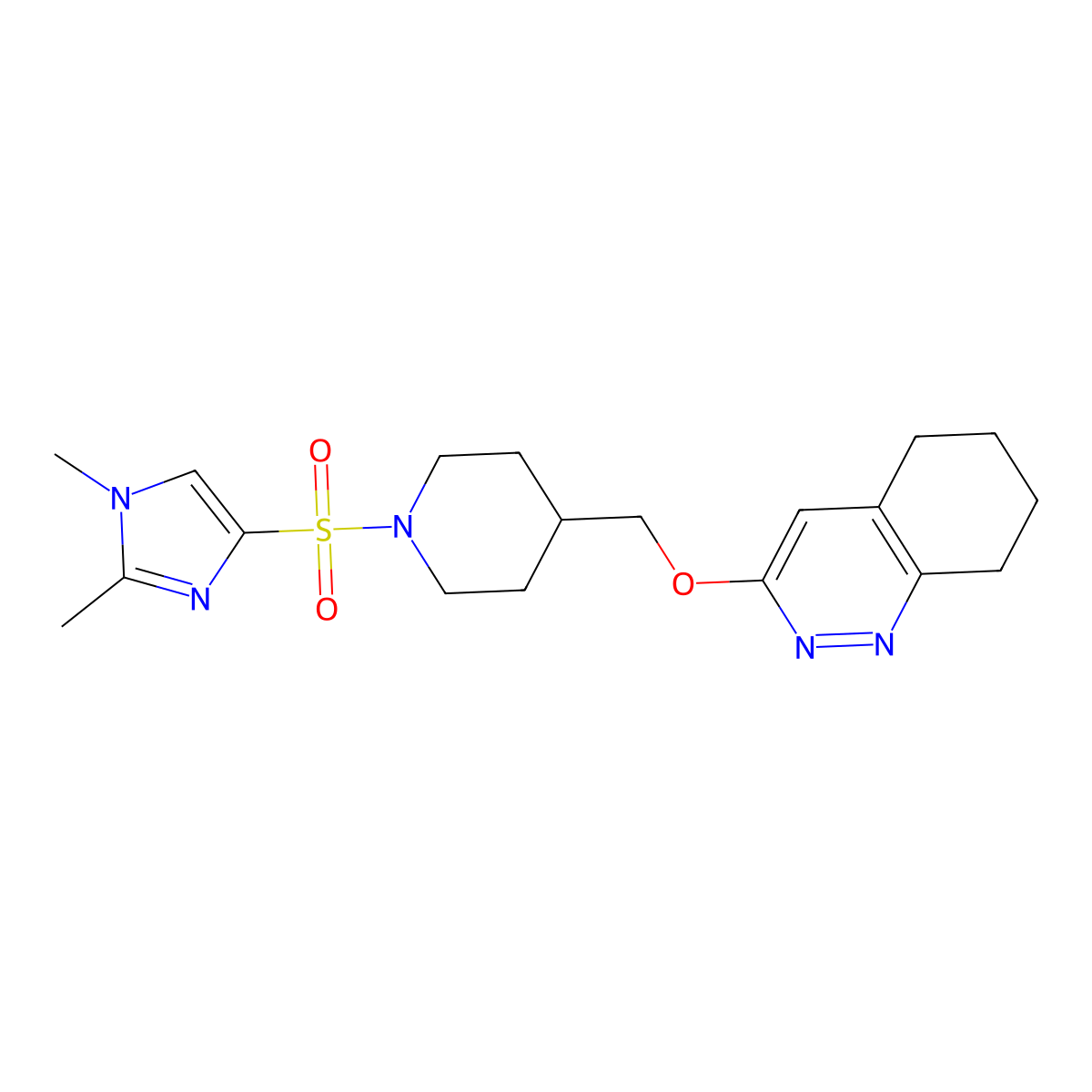 3-({1-[(1,2-dimethyl-1H-imidazol-4-yl)sulfonyl]piperidin-4-yl}methoxy)-5,6,7,8-tetrahydrocinnoline molecular structure, CAS 2320851-49-6