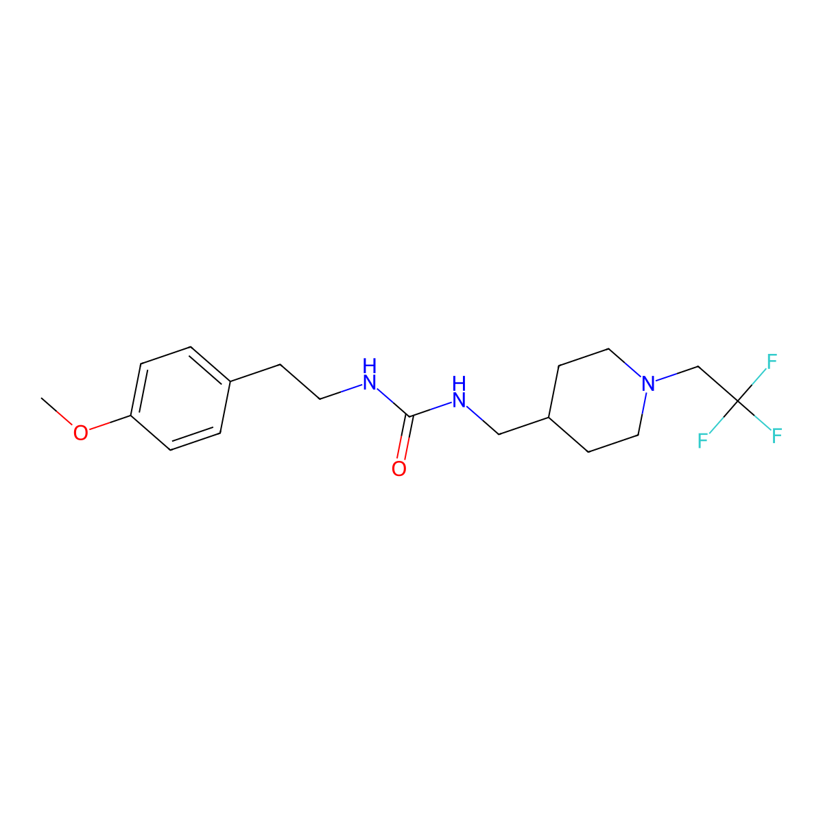 1-[2-(4-Methoxyphenyl)ethyl]-3-{[1-(2,2,2-trifluoroethyl)piperidin-4-yl]methyl}urea molecular structure, CAS 2320851-52-1
