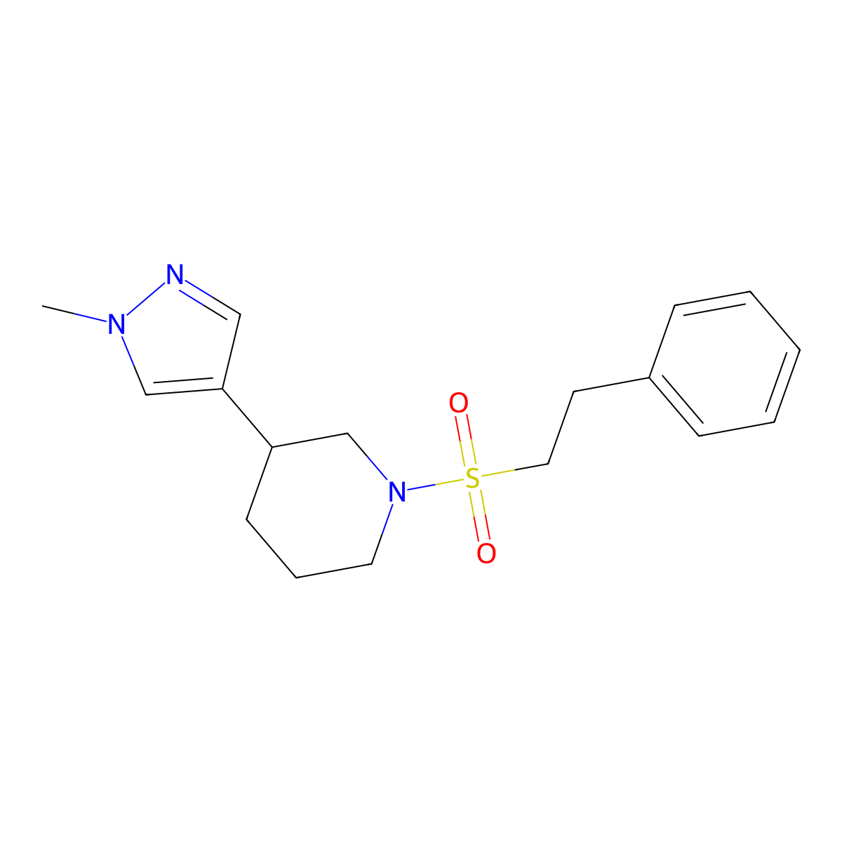 3-(1-methyl-1H-pyrazol-4-yl)-1-(2-phenylethanesulfonyl)piperidine molecular structure, CAS 2320851-76-9