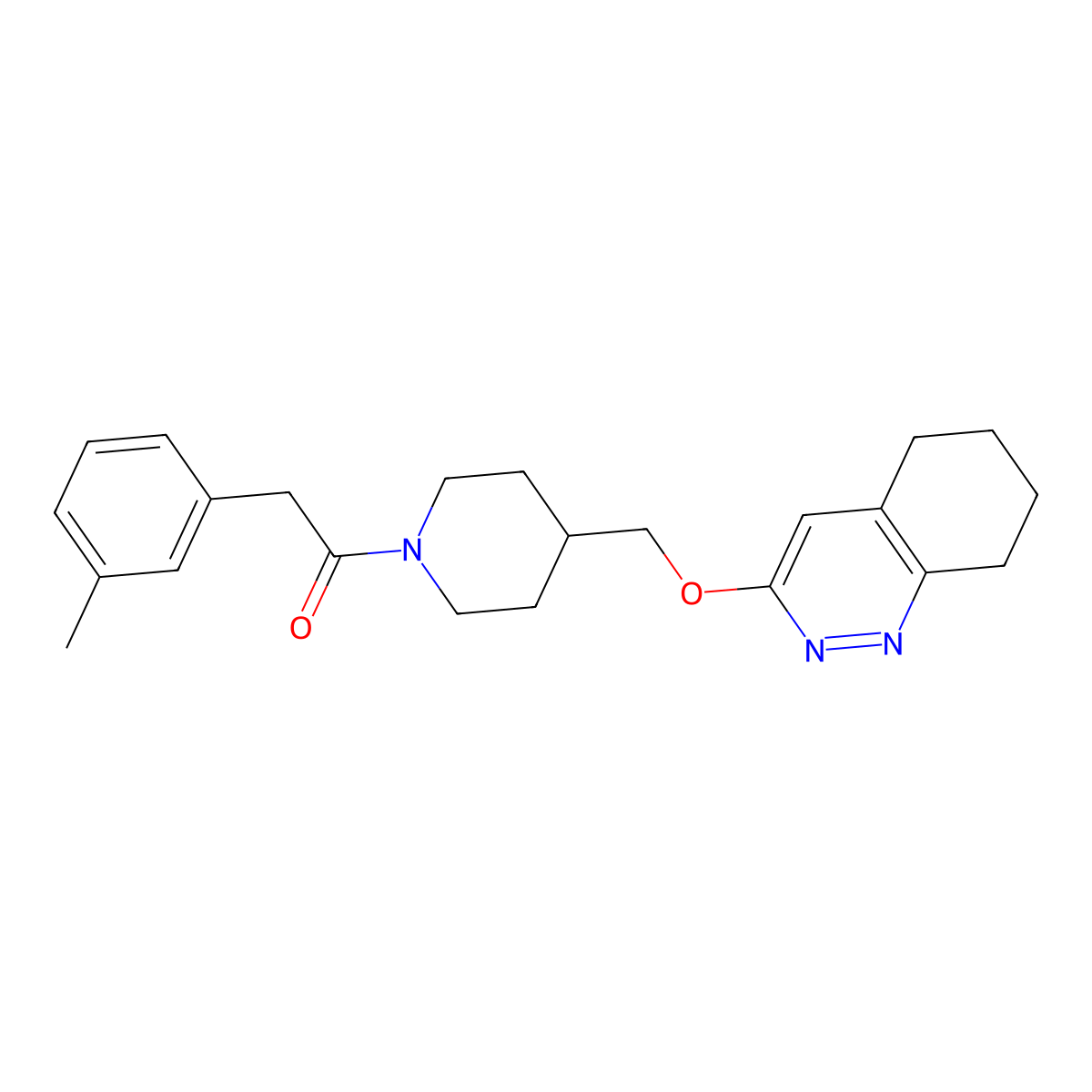 2-(3-Methylphenyl)-1-{4-[(5,6,7,8-tetrahydrocinnolin-3-yloxy)methyl]piperidin-1-yl}ethan-1-one molecular structure, CAS 2320851-85-0