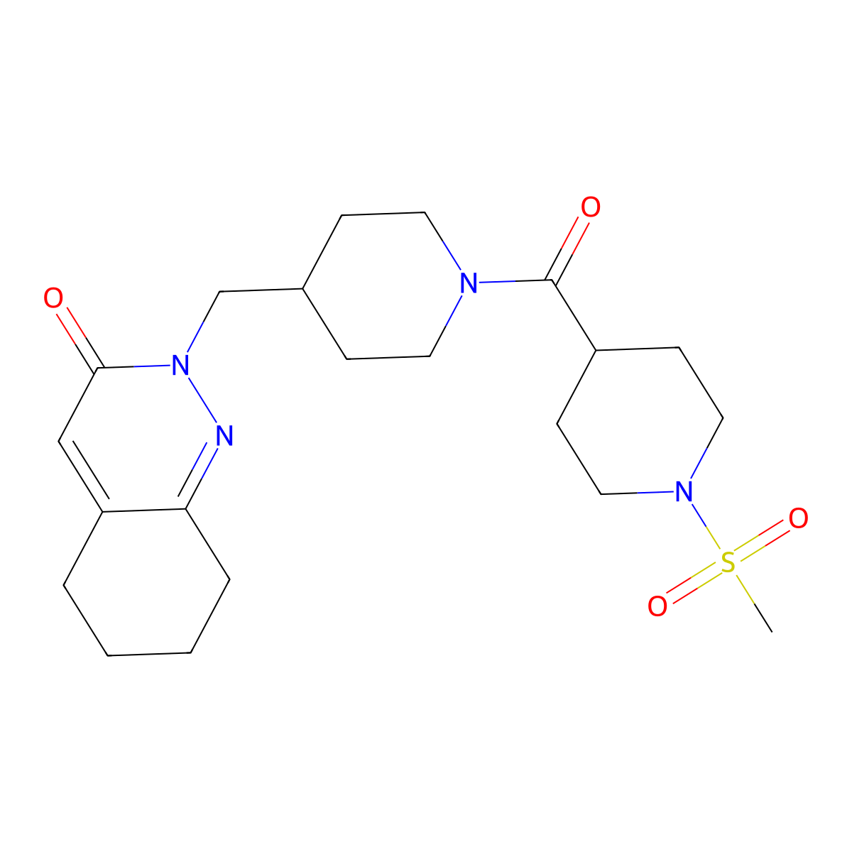 2-{[1-(1-Methanesulfonylpiperidine-4-carbonyl)piperidin-4-yl]methyl}-2,3,5,6,7,8-hexahydrocinnolin-3-one molecular structure, CAS 2320851-86-1