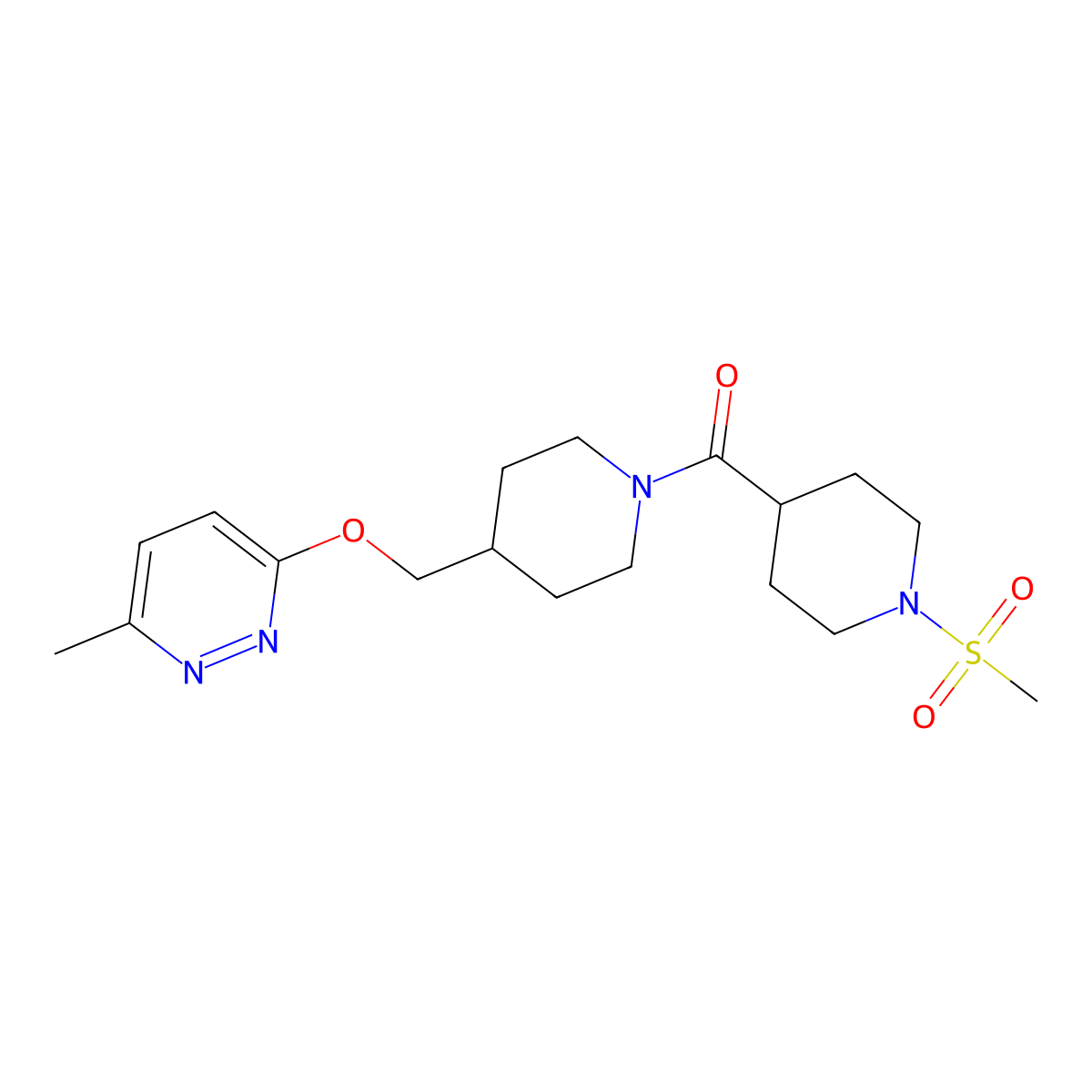 3-{[1-(1-Methanesulfonylpiperidine-4-carbonyl)piperidin-4-yl]methoxy}-6-methylpyridazine molecular structure, CAS 2320851-90-7