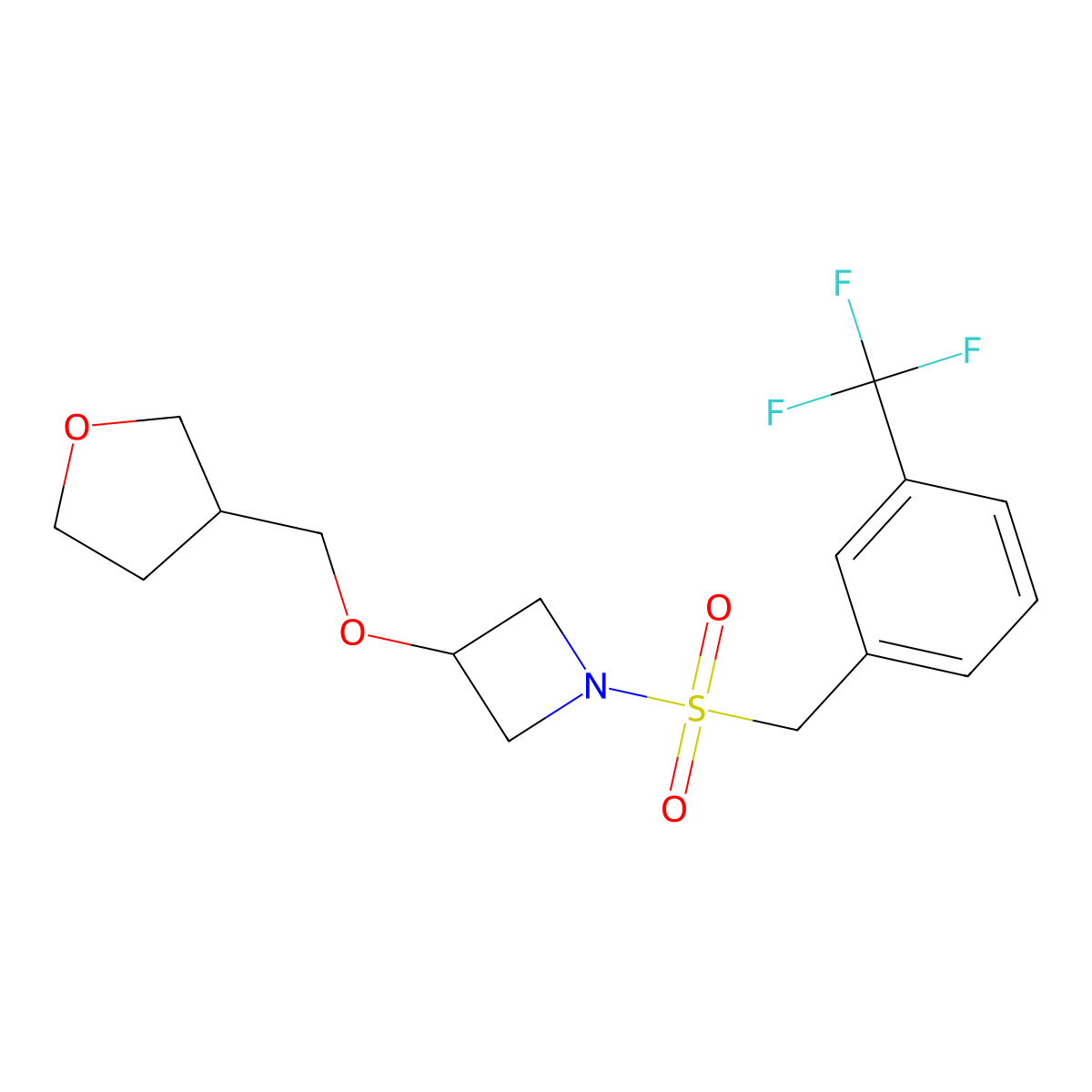 3-((Tetrahydrofuran-3-yl)methoxy)-1-((3-(trifluoromethyl)benzyl)sulfonyl)azetidine molecular structure, CAS 2320851-93-0