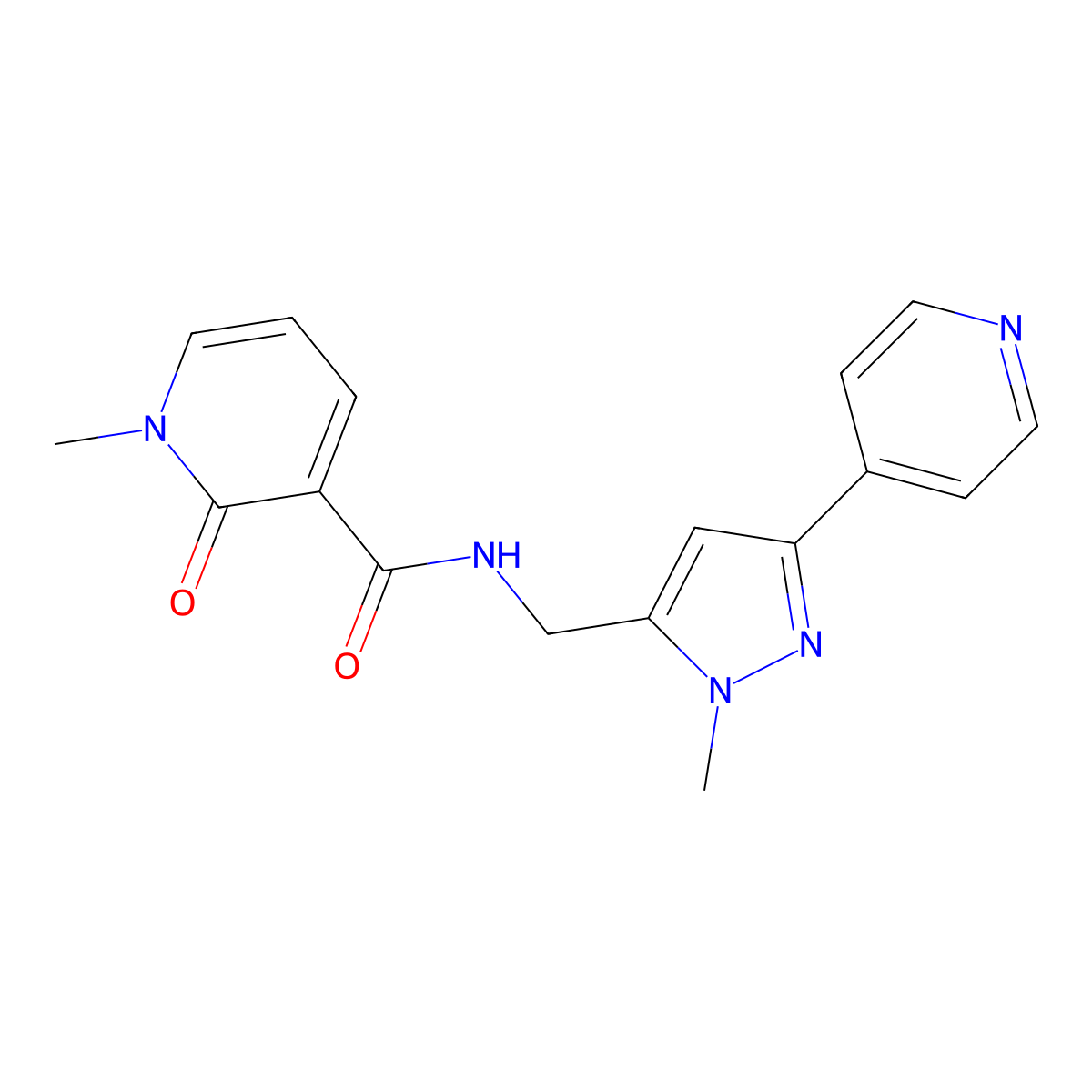 1-methyl-N-{[1-methyl-3-(pyridin-4-yl)-1H-pyrazol-5-yl]methyl}-2-oxo-1,2-dihydropyridine-3-carboxamide molecular structure, CAS 2320852-11-5