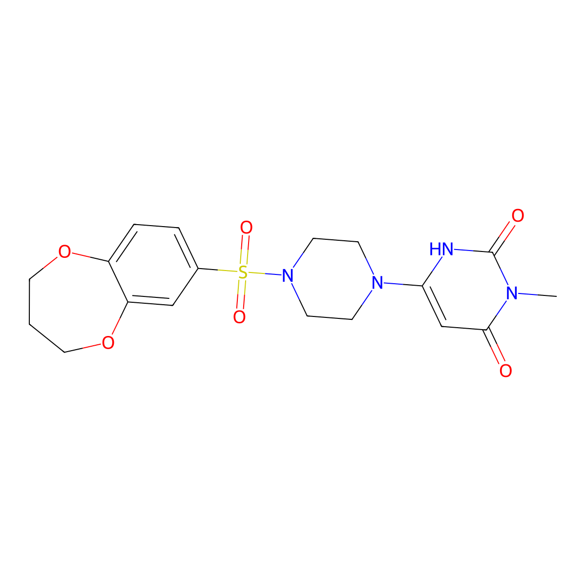 6-[4-(3,4-dihydro-2H-1,5-benzodioxepine-7-sulfonyl)piperazin-1-yl]-3-methyl-1,2,3,4-tetrahydropyrimidine-2,4-dione molecular structure, CAS 2320852-36-4
