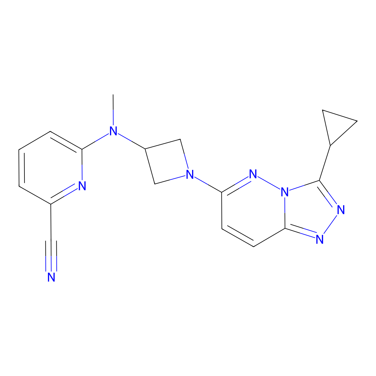 6-((1-(3-Cyclopropyl-[1,2,4]triazolo[4,3-b]pyridazin-6-yl)azetidin-3-yl)(methyl)amino)picolinonitrile molecular structure, CAS 2320852-63-7