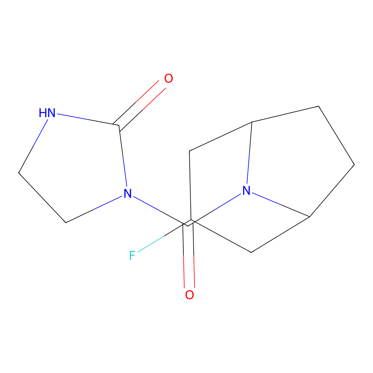 1-{3-Fluoro-8-azabicyclo[3.2.1]octane-8-carbonyl}imidazolidin-2-one molecular structure, CAS 2320853-11-8