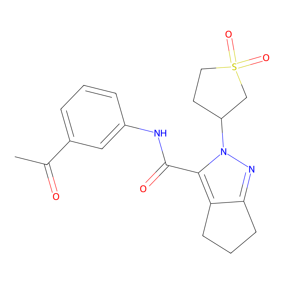 N-(3-acetylphenyl)-2-(1,1-dioxidotetrahydrothiophen-3-yl)-2,4,5,6-tetrahydrocyclopenta[c]pyrazole-3-carboxamide molecular structure, CAS 2320853-35-6