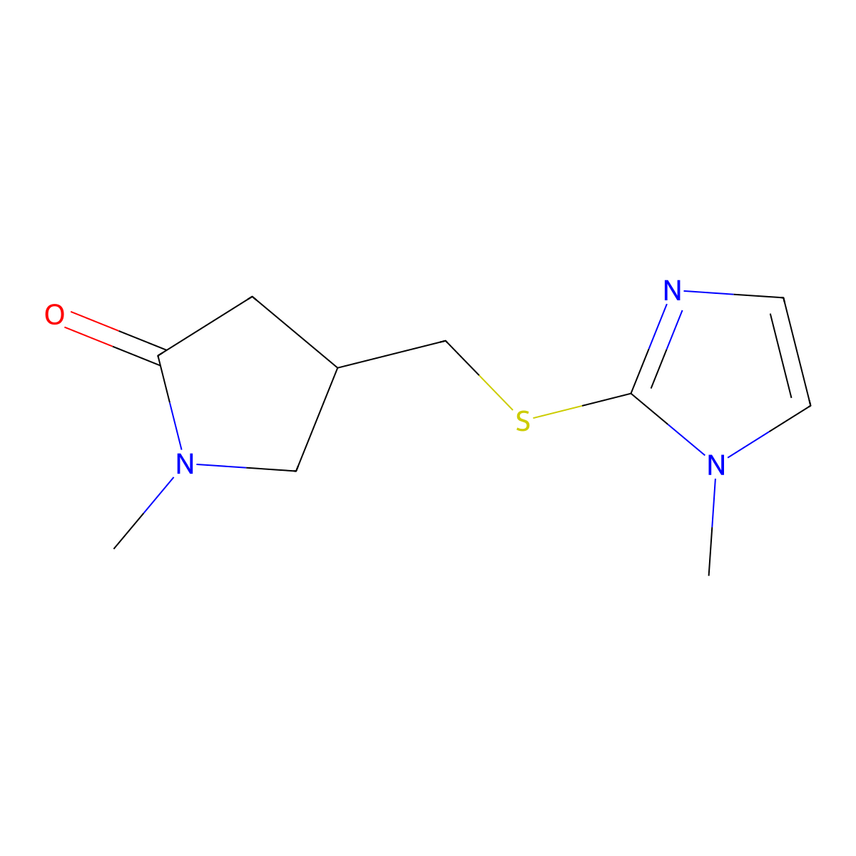 1-methyl-4-{[(1-methyl-1H-imidazol-2-yl)sulfanyl]methyl}pyrrolidin-2-one molecular structure, CAS 2320853-52-7