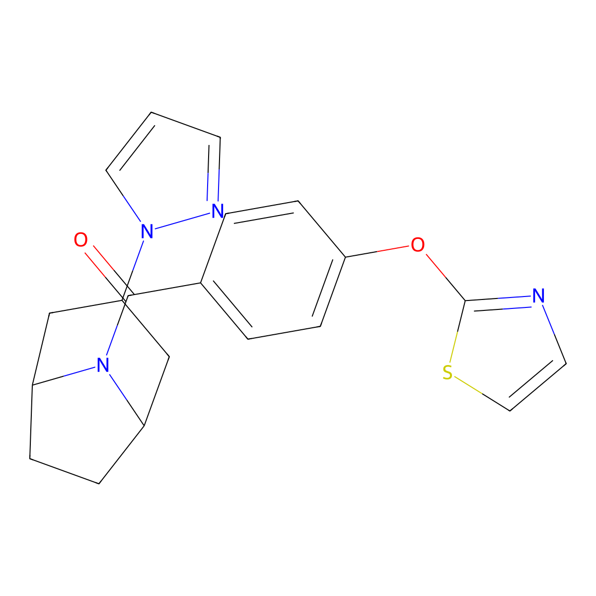 3-(1H-pyrazol-1-yl)-8-[4-(1,3-thiazol-2-yloxy)benzoyl]-8-azabicyclo[3.2.1]octane molecular structure, CAS 2320854-05-3
