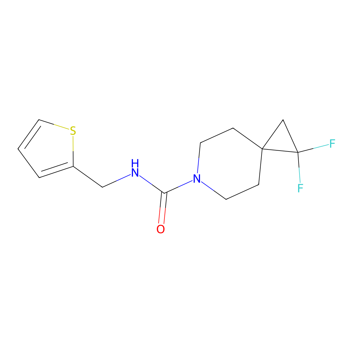 1,1-difluoro-N-(thiophen-2-ylmethyl)-6-azaspiro[2.5]octane-6-carboxamide molecular structure, CAS 2320854-14-4