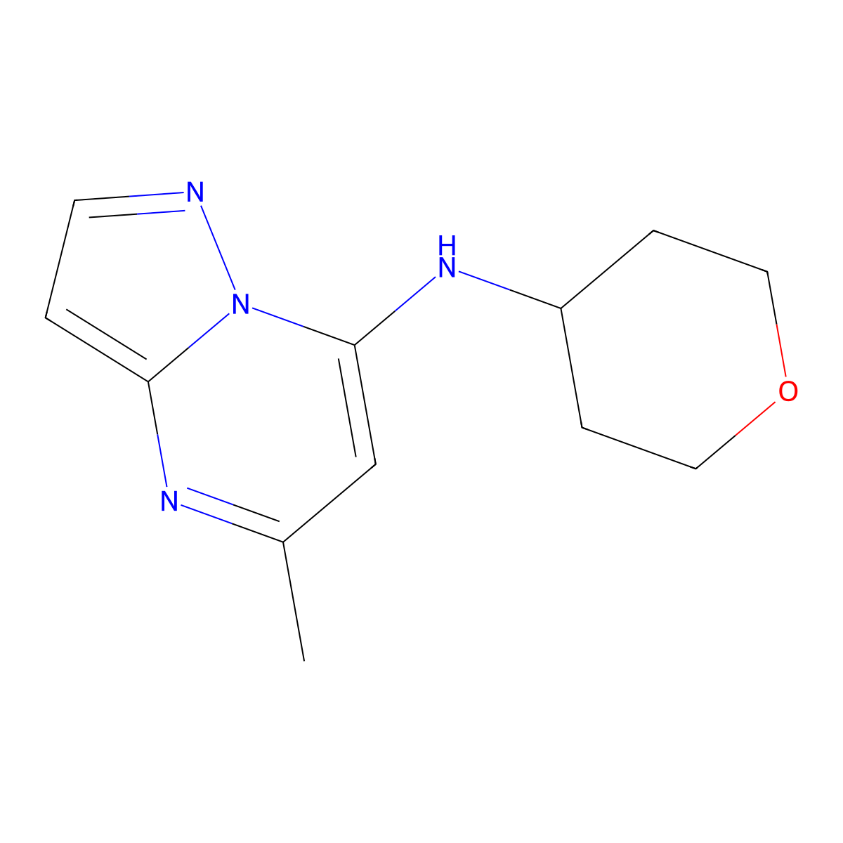 5-methyl-N-(oxan-4-yl)pyrazolo[1,5-a]pyrimidin-7-amine molecular structure, CAS 2320854-43-9