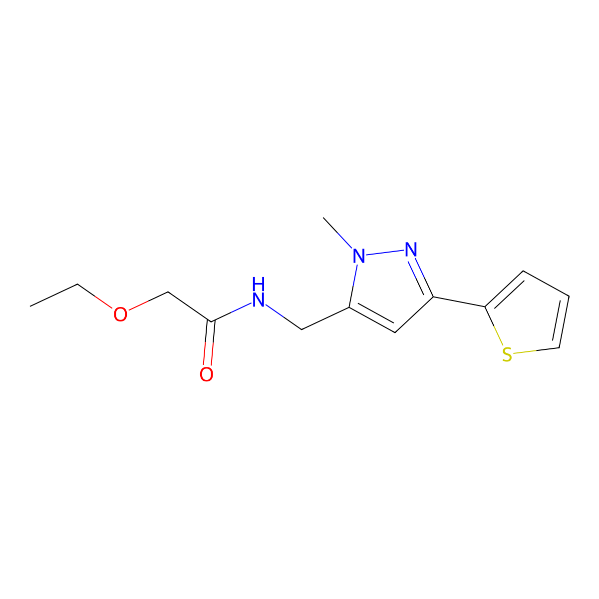 2-ethoxy-N-{[1-methyl-3-(thiophen-2-yl)-1H-pyrazol-5-yl]methyl}acetamide molecular structure, CAS 2320854-58-6
