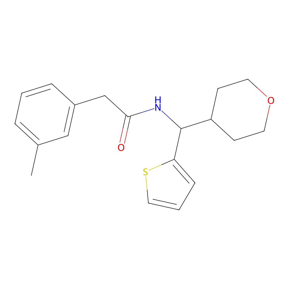 2-(3-methylphenyl)-N-[(oxan-4-yl)(thiophen-2-yl)methyl]acetamide molecular structure, CAS 2320854-68-8