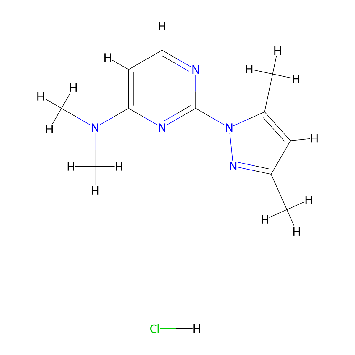 2-(3,5-dimethyl-1H-pyrazol-1-yl)-N,N-dimethylpyrimidin-4-amine hydrochloride molecular structure, CAS 2320854-97-3