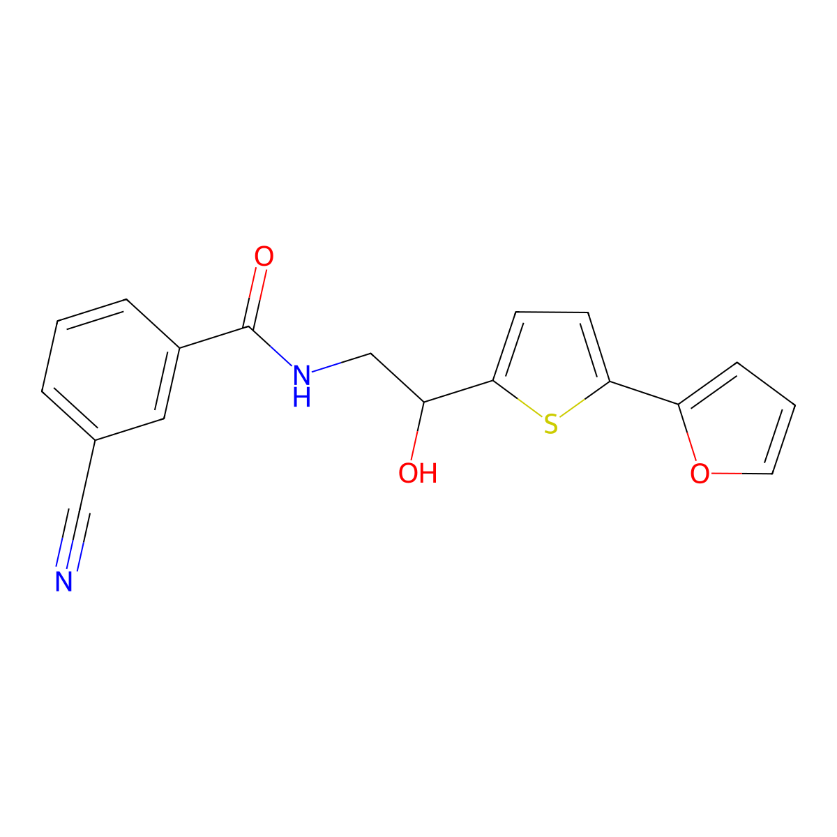 3-Cyano-N-[2-[5-(furan-2-yl)thiophen-2-yl]-2-hydroxyethyl]benzamide molecular structure, CAS 2320855-16-9