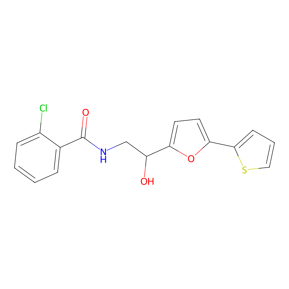 2-chloro-N-{2-hydroxy-2-[5-(thiophen-2-yl)furan-2-yl]ethyl}benzamide molecular structure, CAS 2320855-23-8