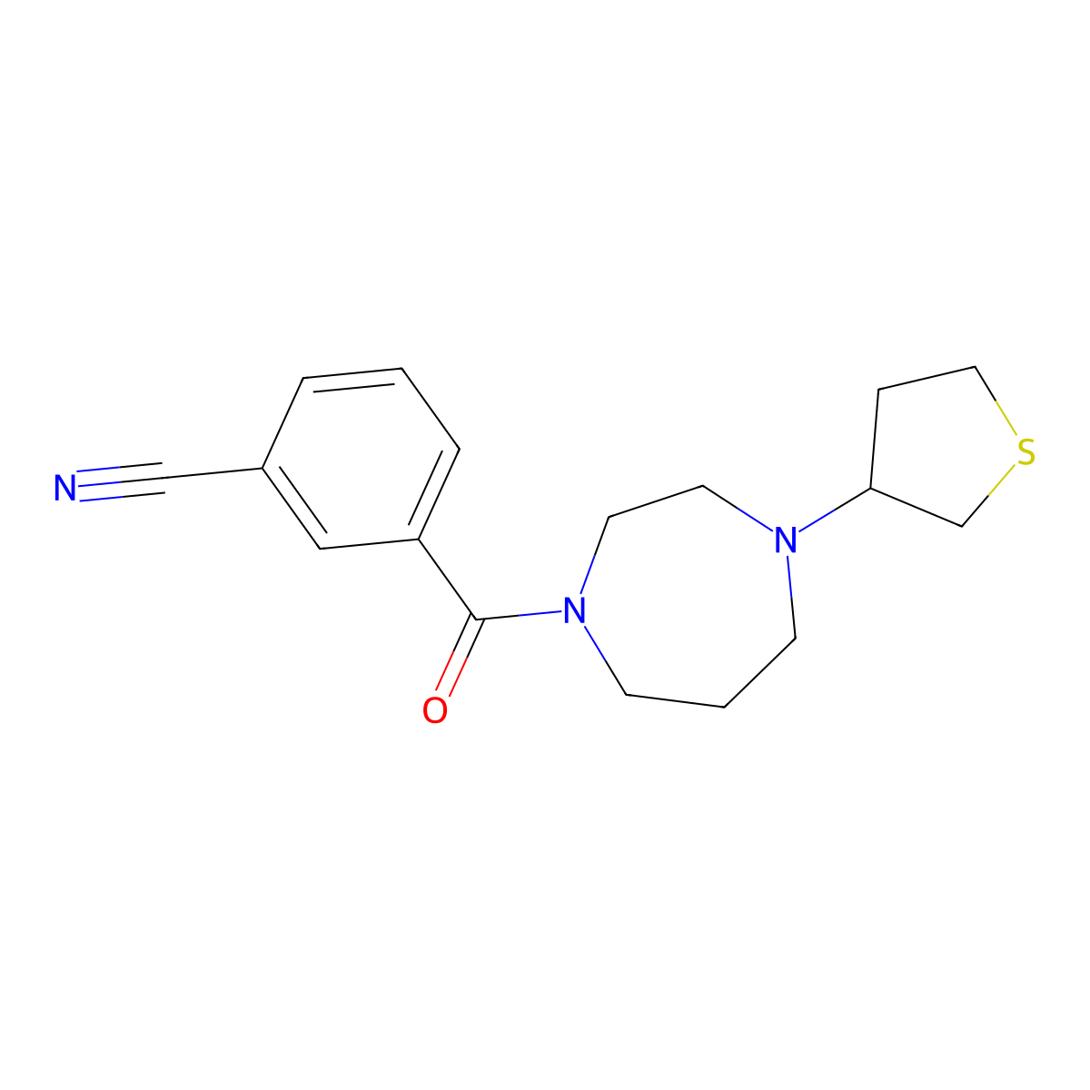 3-[4-(Thiolan-3-yl)-1,4-diazepane-1-carbonyl]benzonitrile molecular structure, CAS 2320855-32-9
