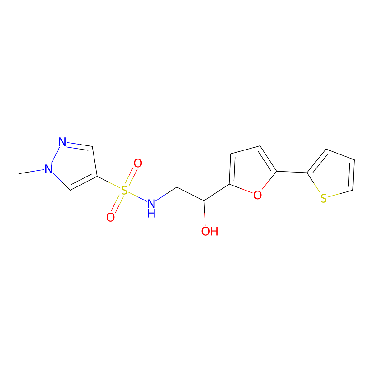 N-{2-hydroxy-2-[5-(thiophen-2-yl)furan-2-yl]ethyl}-1-methyl-1H-pyrazole-4-sulfonamide molecular structure, CAS 2320855-50-1